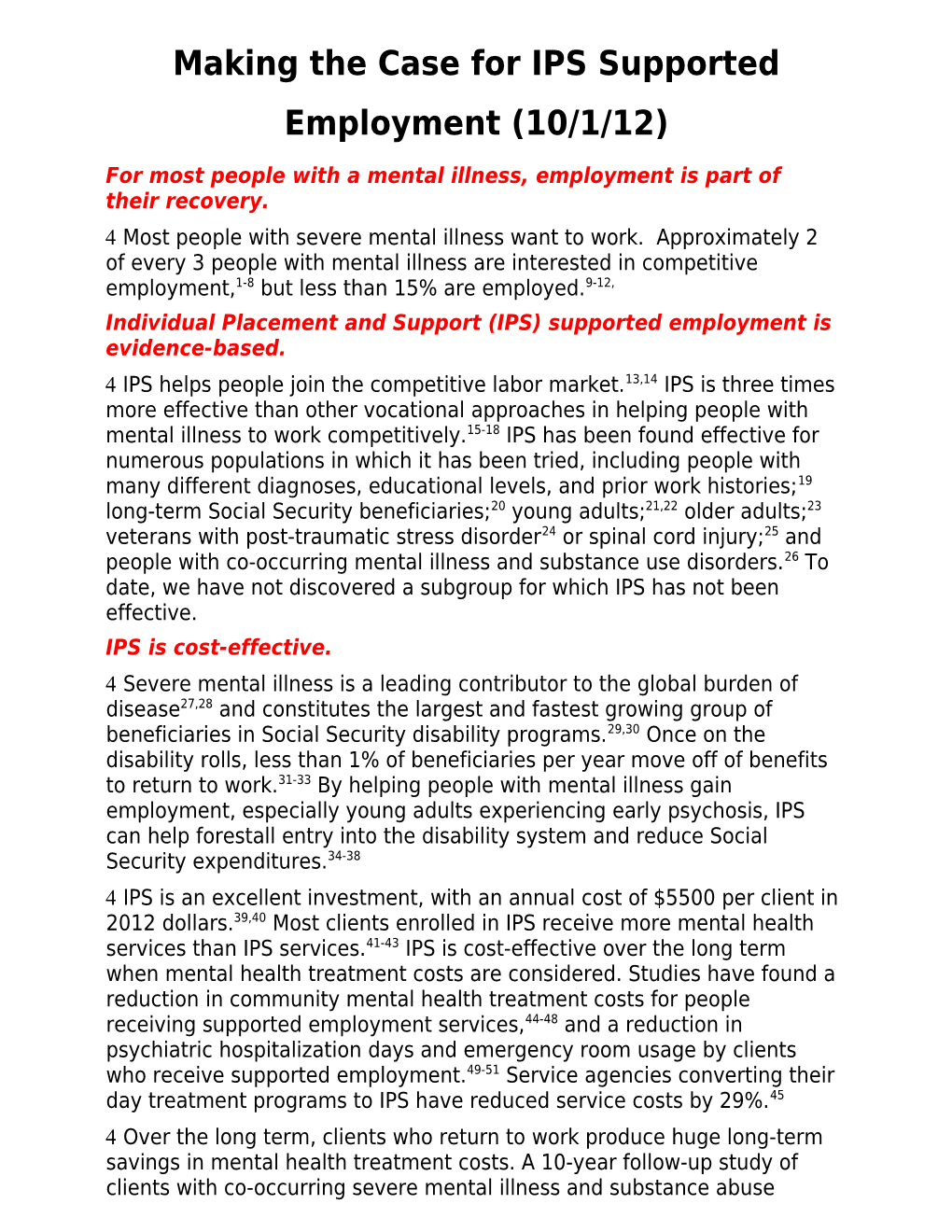 Making the Case for IPS Supported Employment (10/1/12)