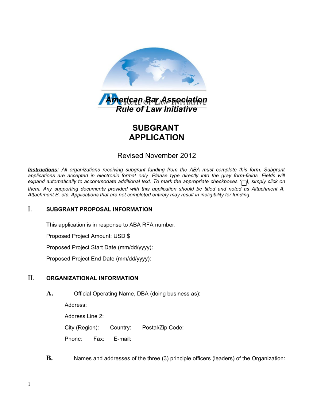 ABA-ROLI Subgrant Application