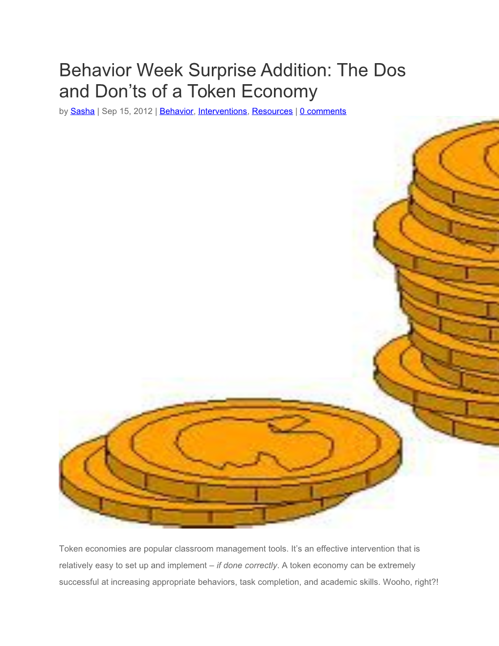 Behavior Week Surprise Addition: the Dos and Don Ts of a Token Economy