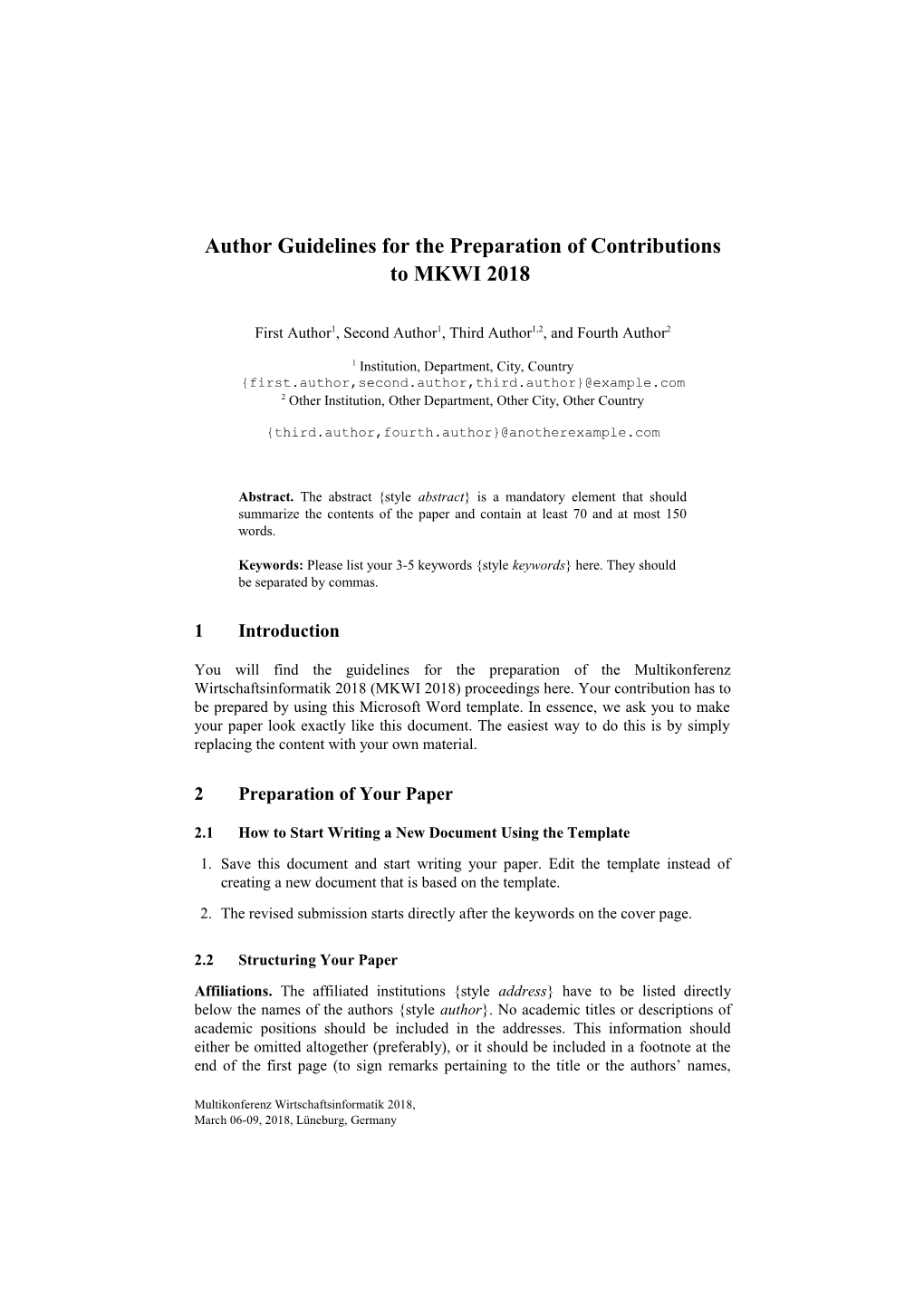 Author Guidelines for the Preparation of Contributions to MKWI 2018