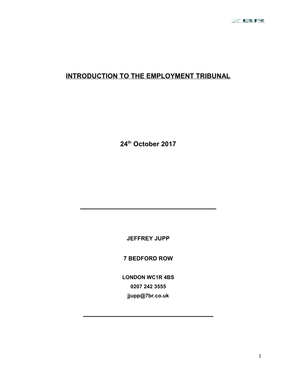 Introduction to the Employment Tribunal