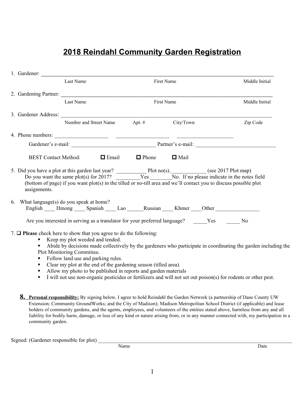 CAC - Community Garden Organizer's Handbook: Registration Form