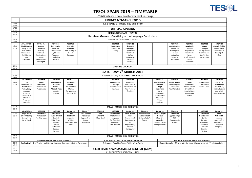 Tesol-Spain 2015 Timetable