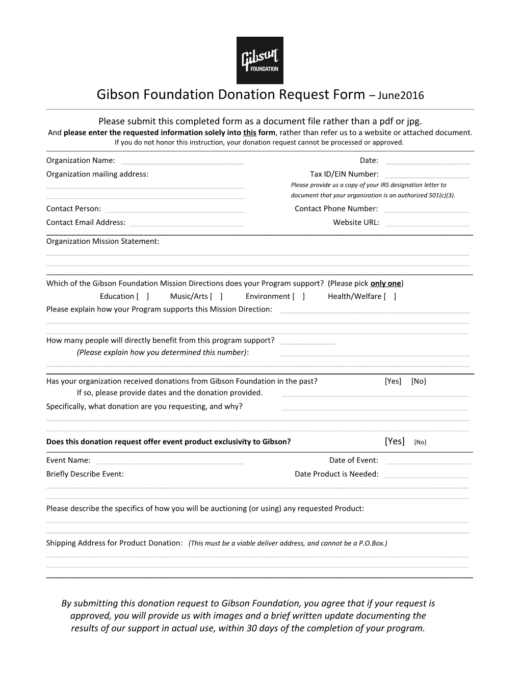 Gibson Foundation Donation Request Form June2016