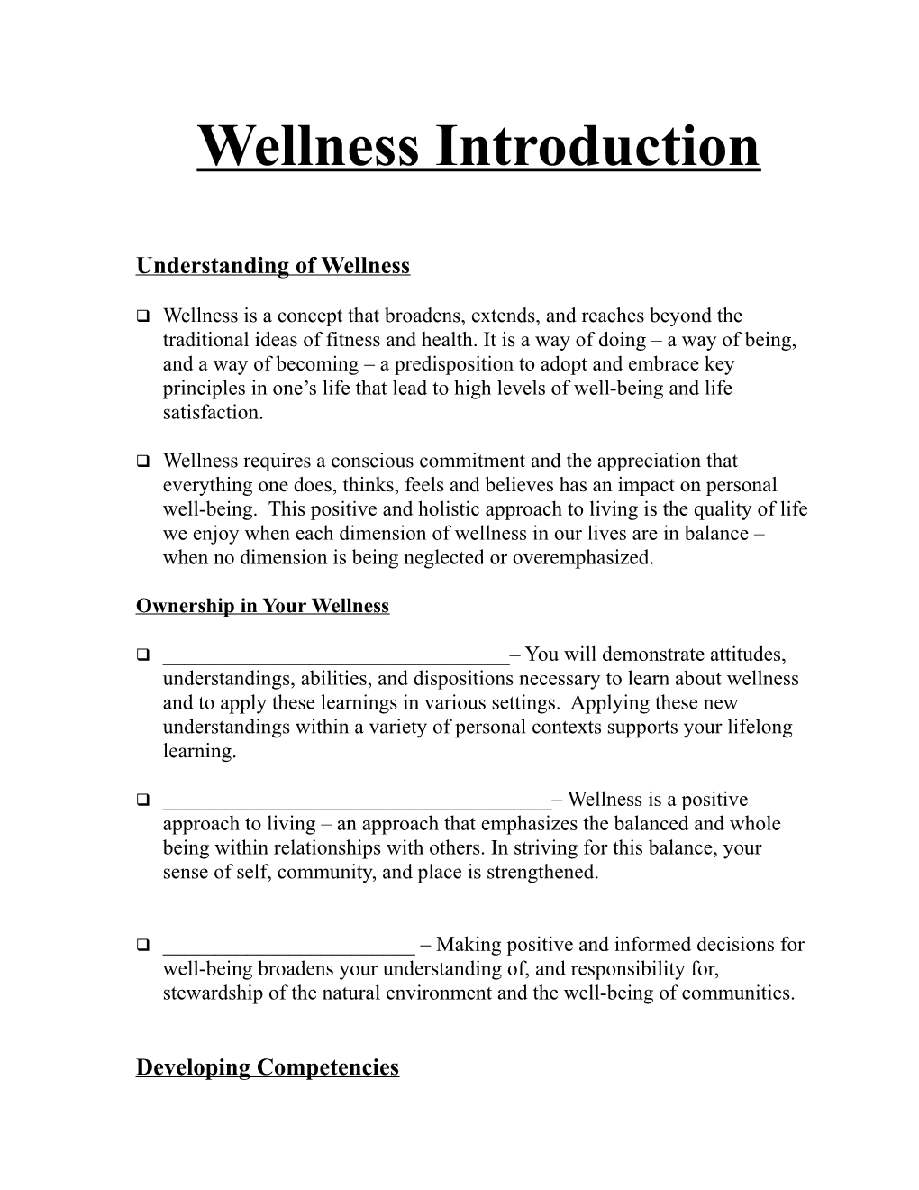 Understanding of Wellness