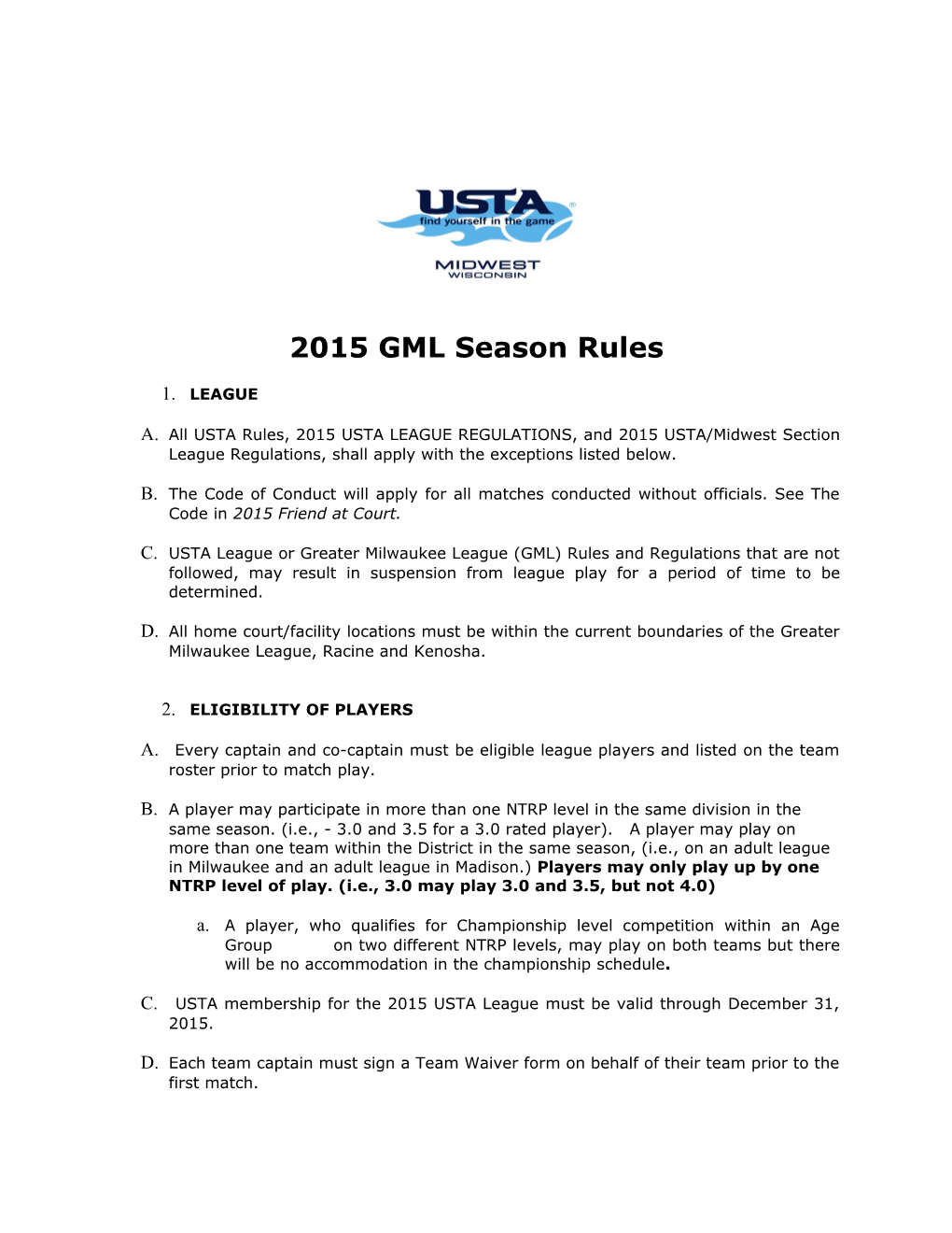 2015 GML Season Rules