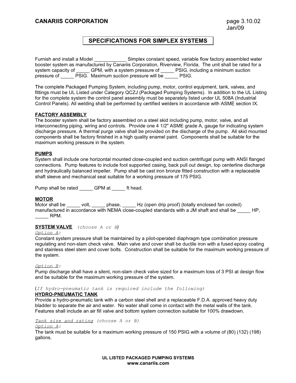 Specifications for Simplex Systems