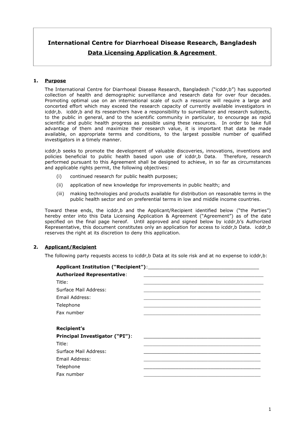 Data Distribution Application & Agreement Form