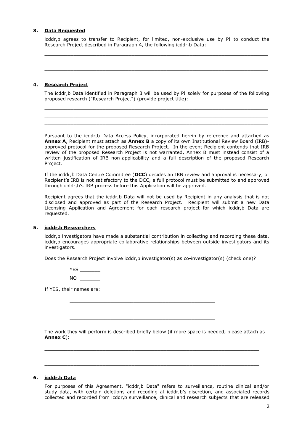 Data Distribution Application & Agreement Form