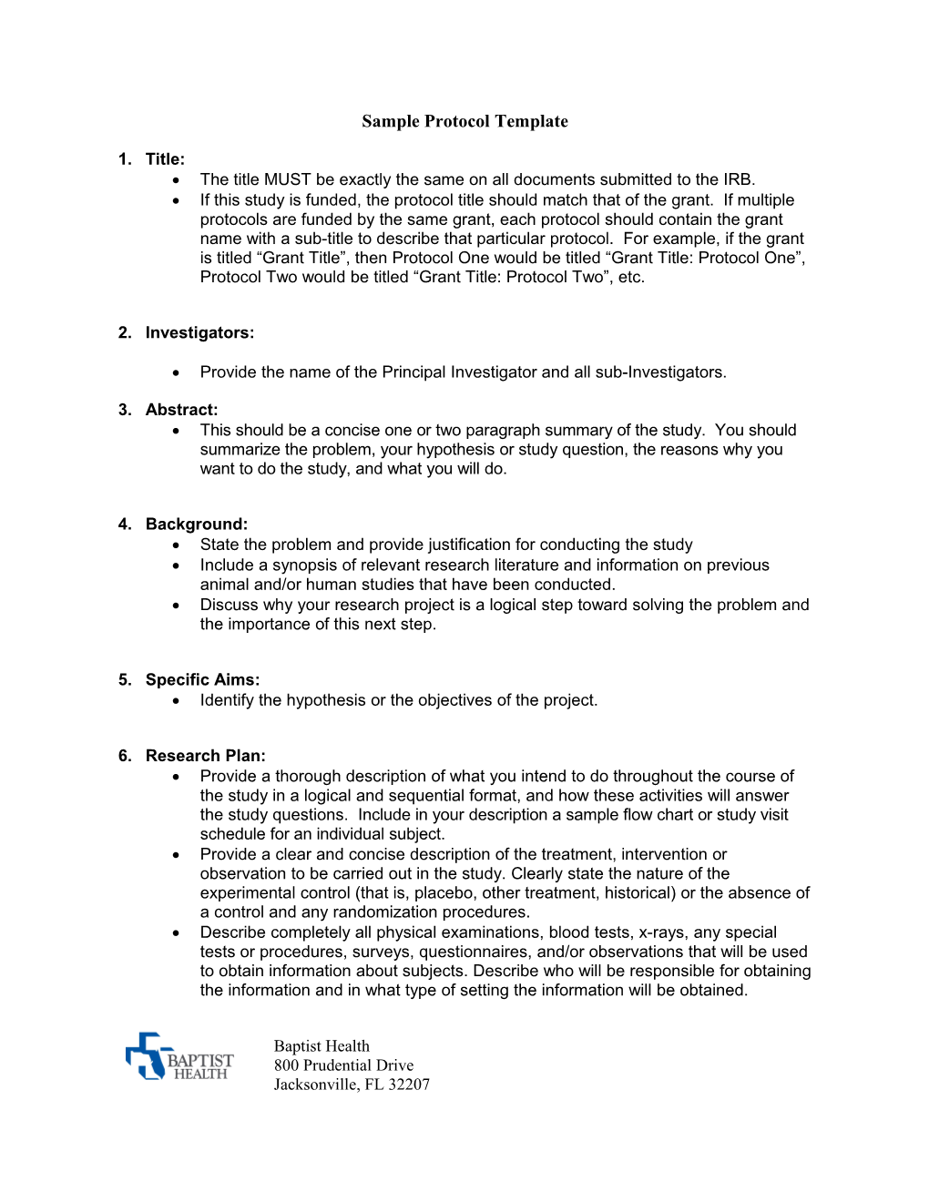 Sample Protocol Template