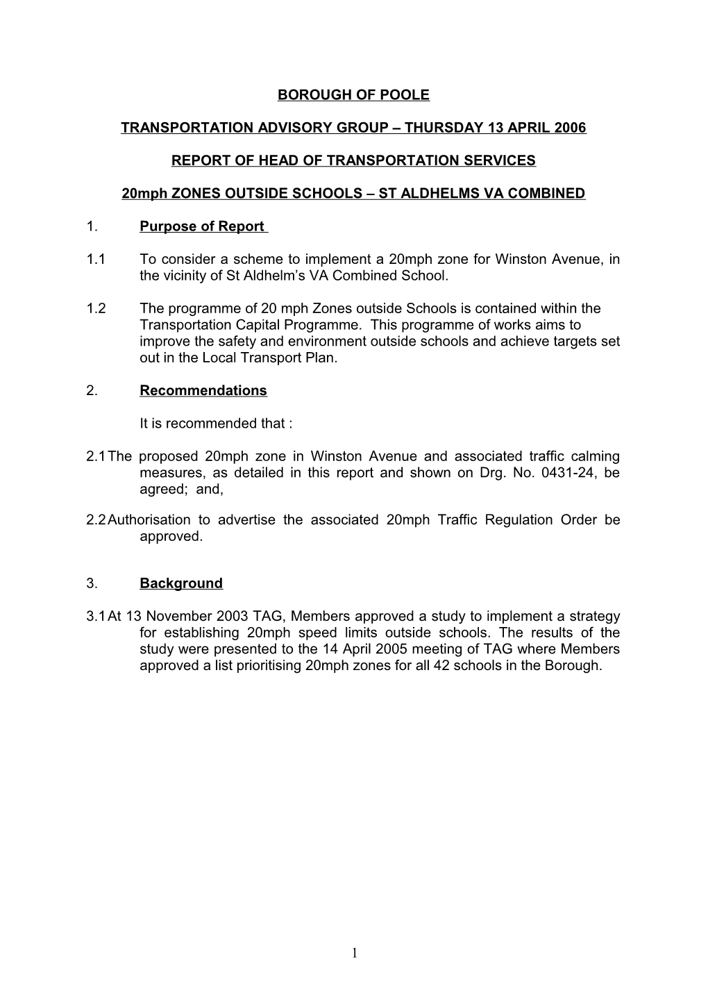 20Mph ZONES OUTSIDE SCHOOLS - ST ALDHELMS VA COMBINED