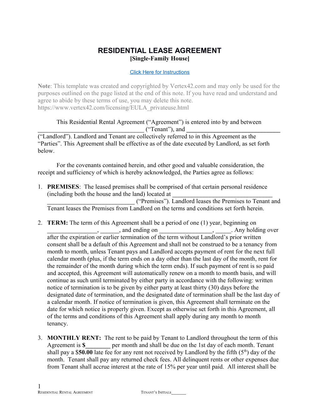 Residential Lease Agreement Template