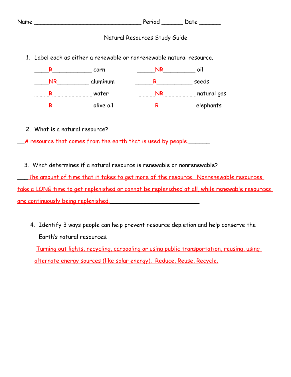 Natural Resources Study Guide