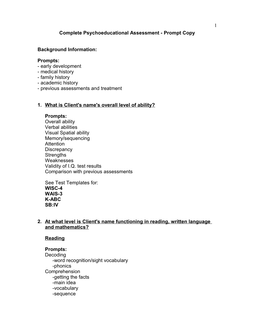 Complete Psychoeducational Assessment Prompt Copy