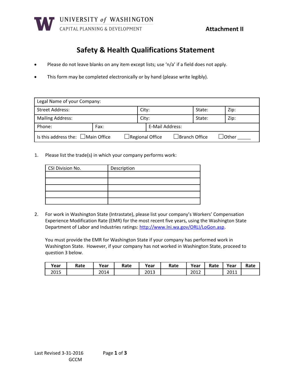 Safety & Health Qualifications Statement