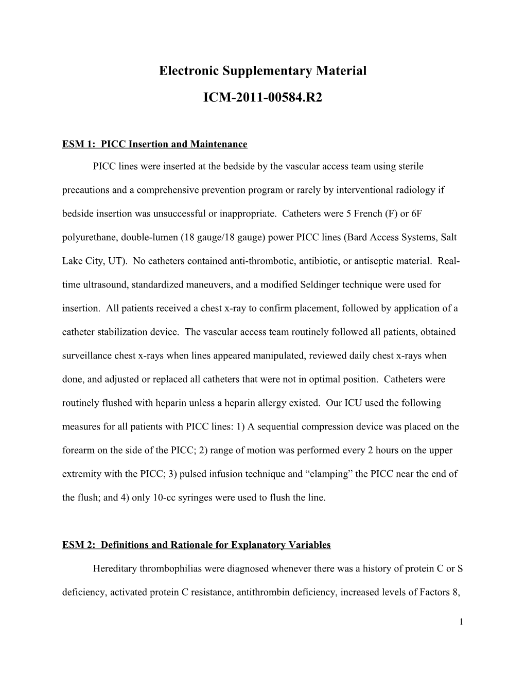 ESM 1: PICC Insertion and Maintenance