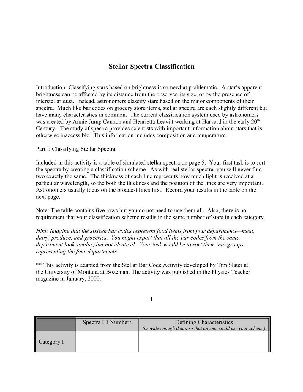 Stellar Spectra Classification