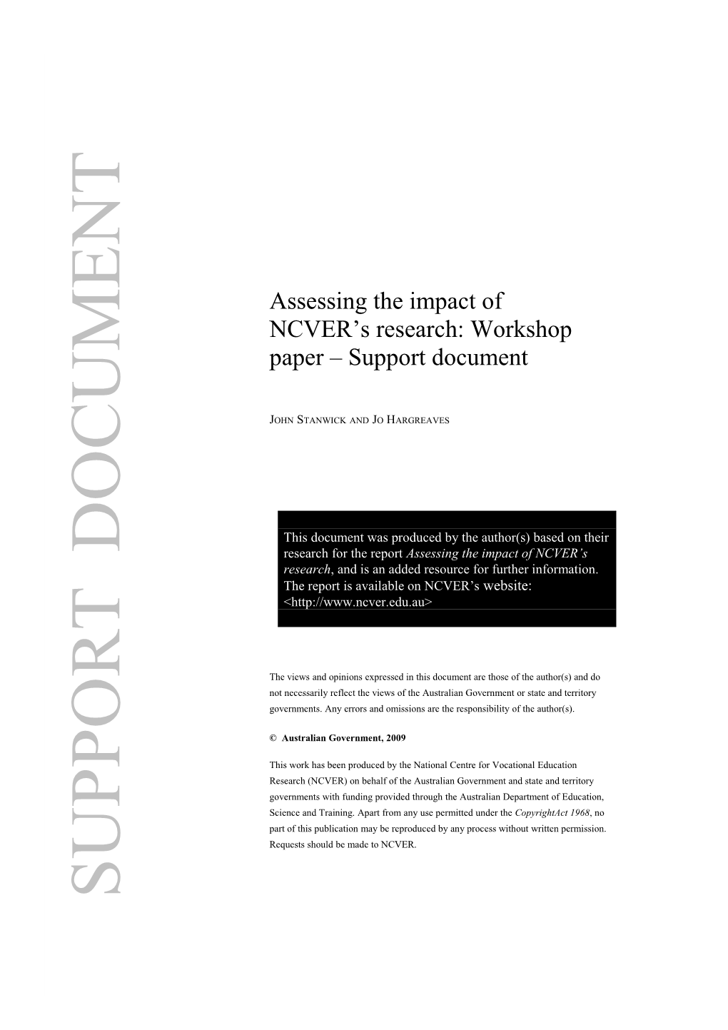 Impact NCVER Research: Workshop Paper