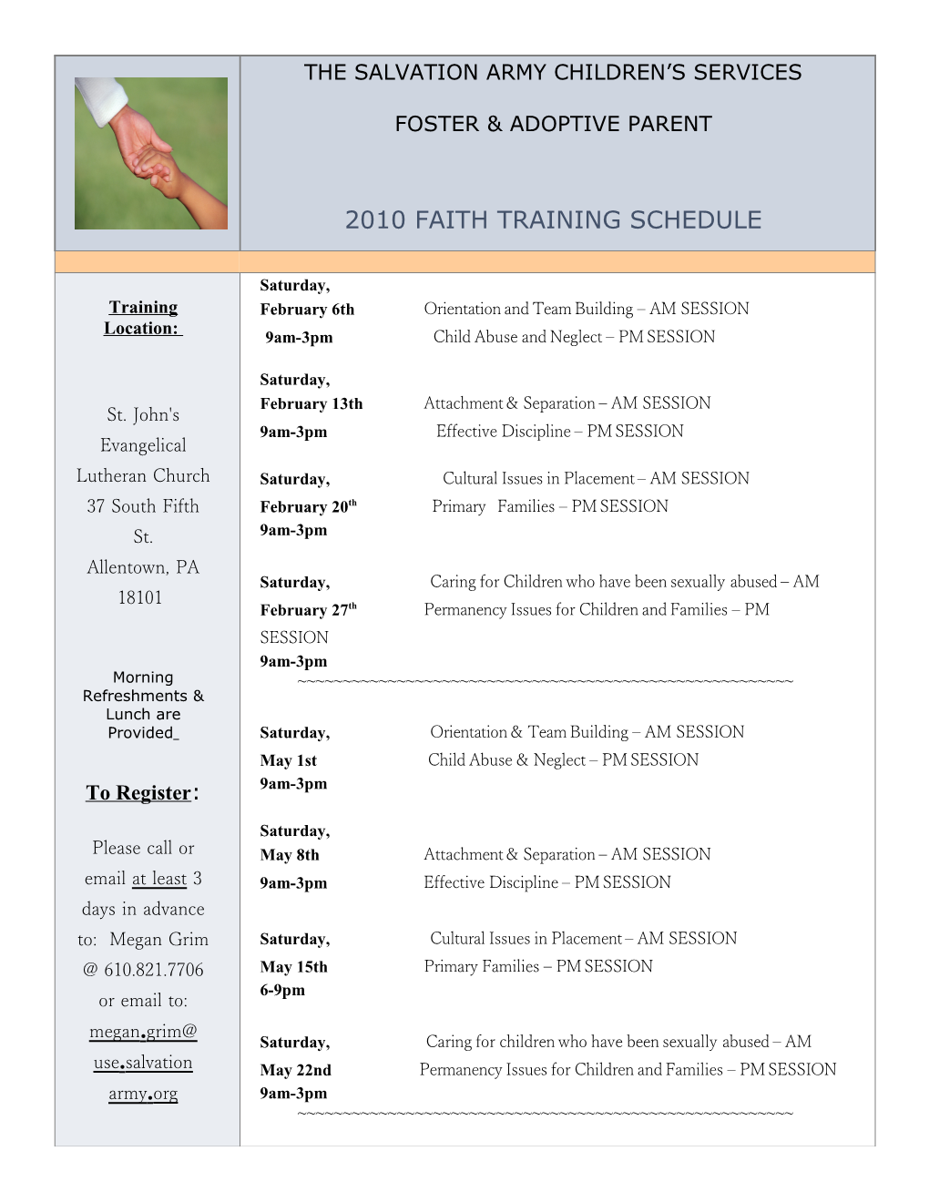 2010Faith Training Schedule