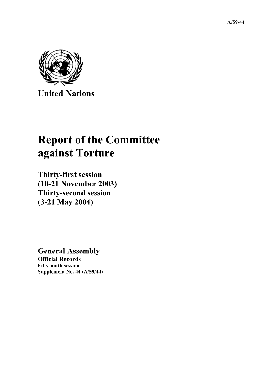 Report of the Committee Against Torture