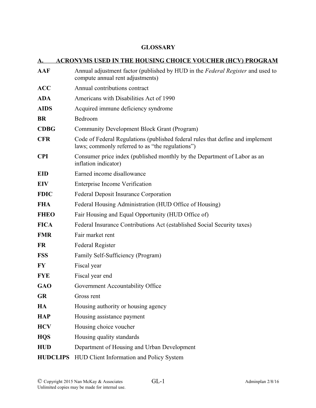 A.Acronyms Used in Thehousing Choice Voucher (Hcv) Program