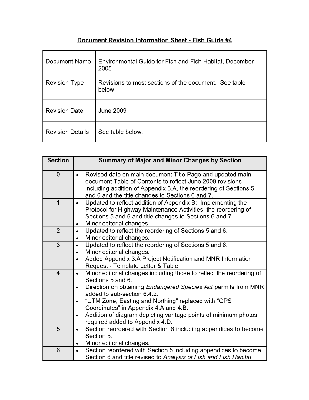 Document Revision Information Sheet #1