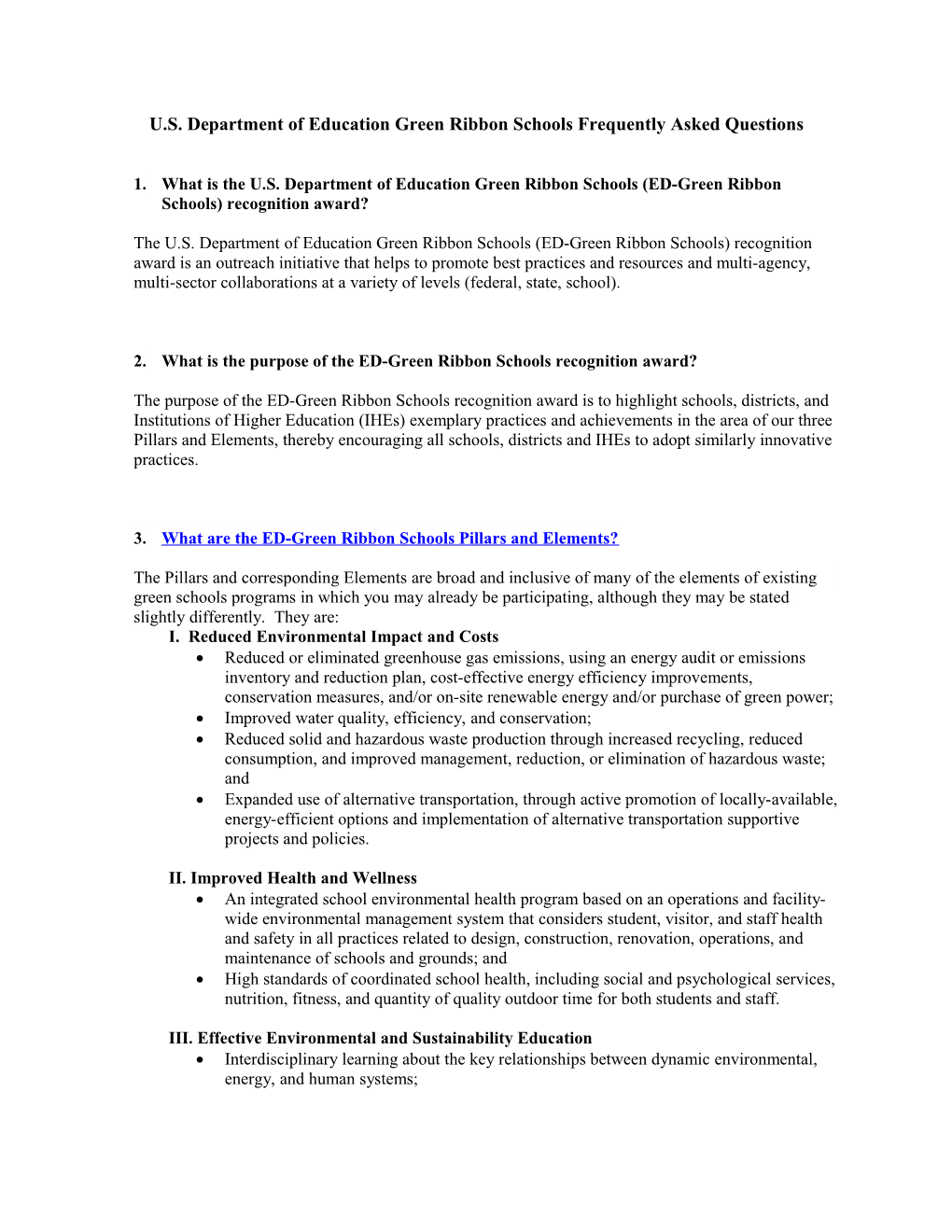 U.S. Department of Education Green Ribbon Schools Frequently Asked Questions (MS Word)