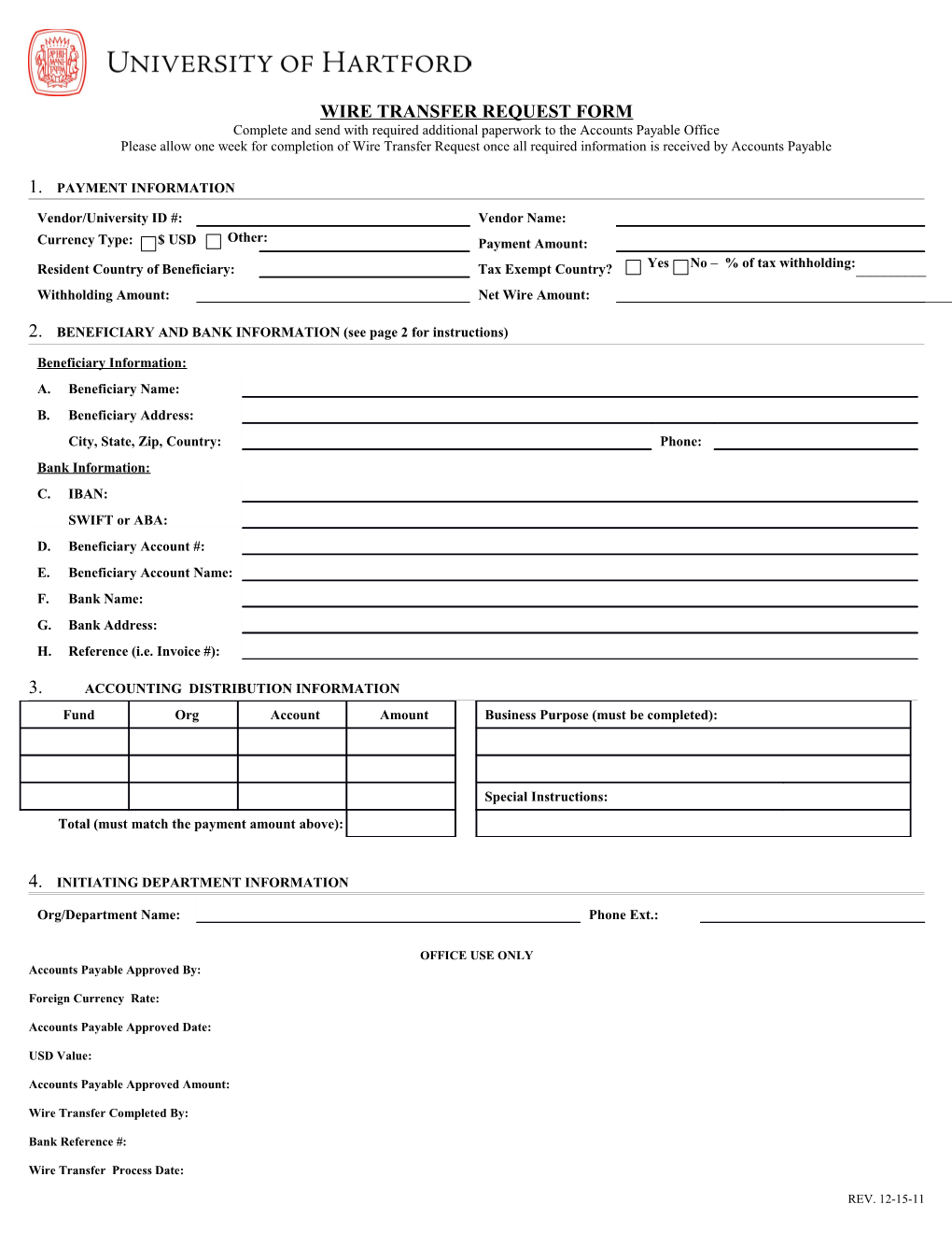 Wire Transfer Request Form