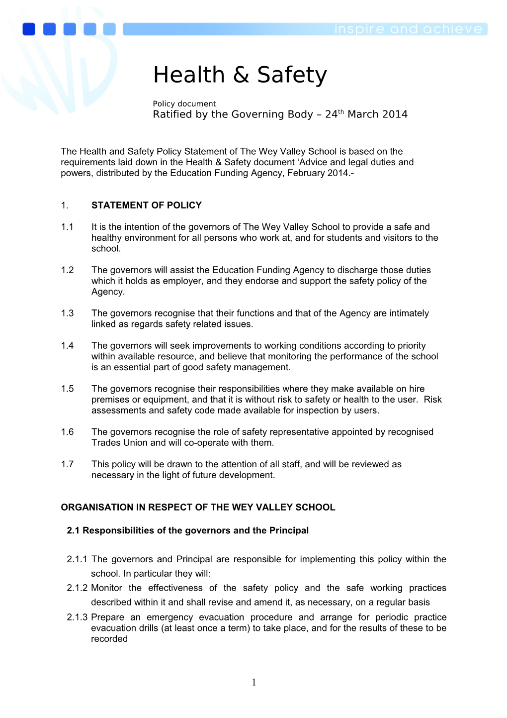 Ratified by the Governing Body 24Th March 2014