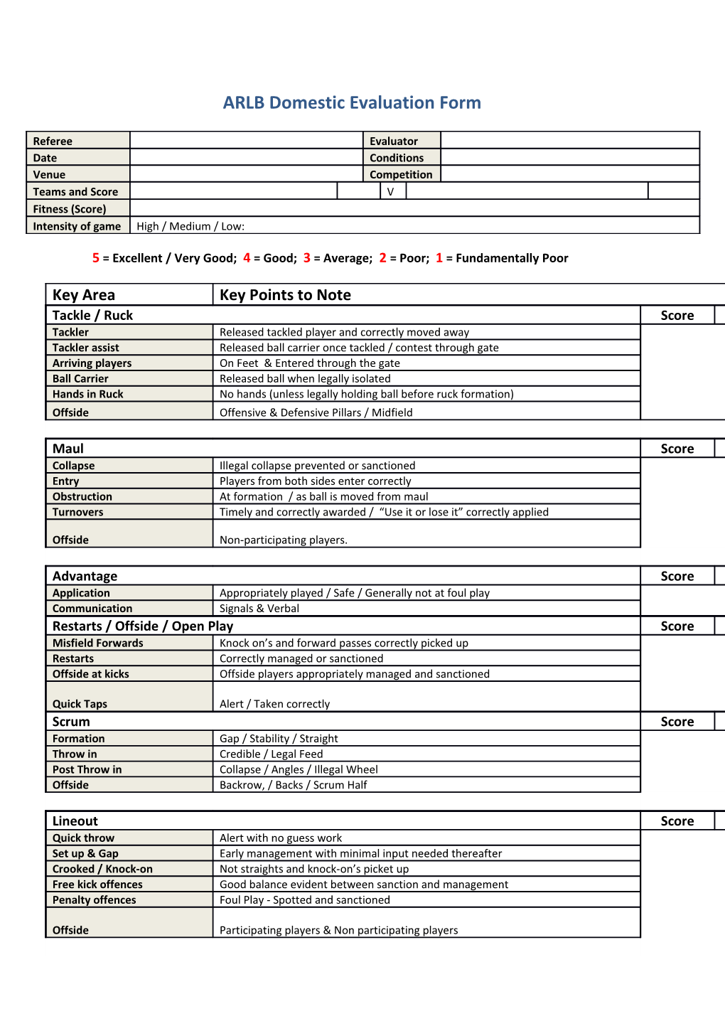 ARLB Domestic Evaluation Form