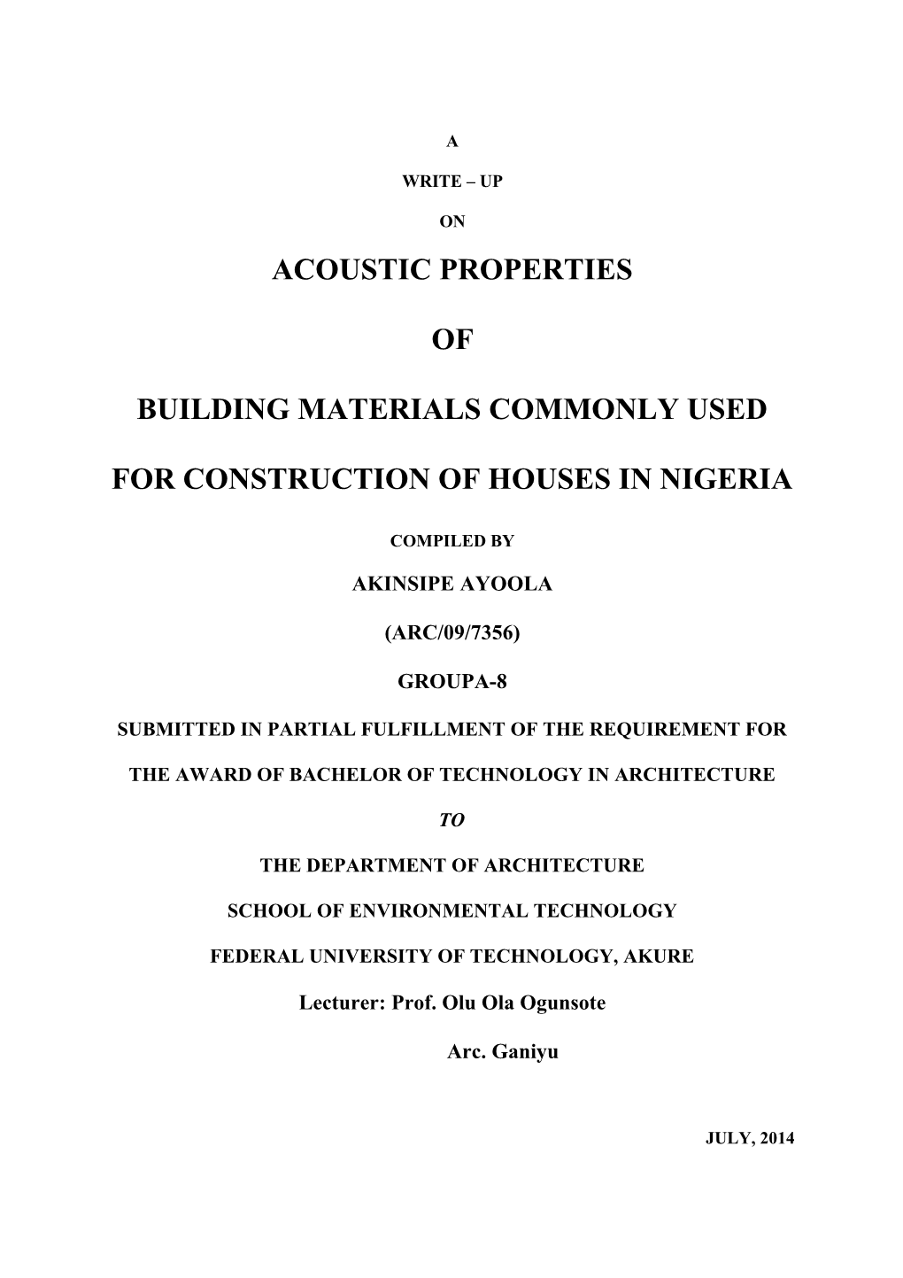 Building Materials Commonly Used for Construction of Houses in Nigeria