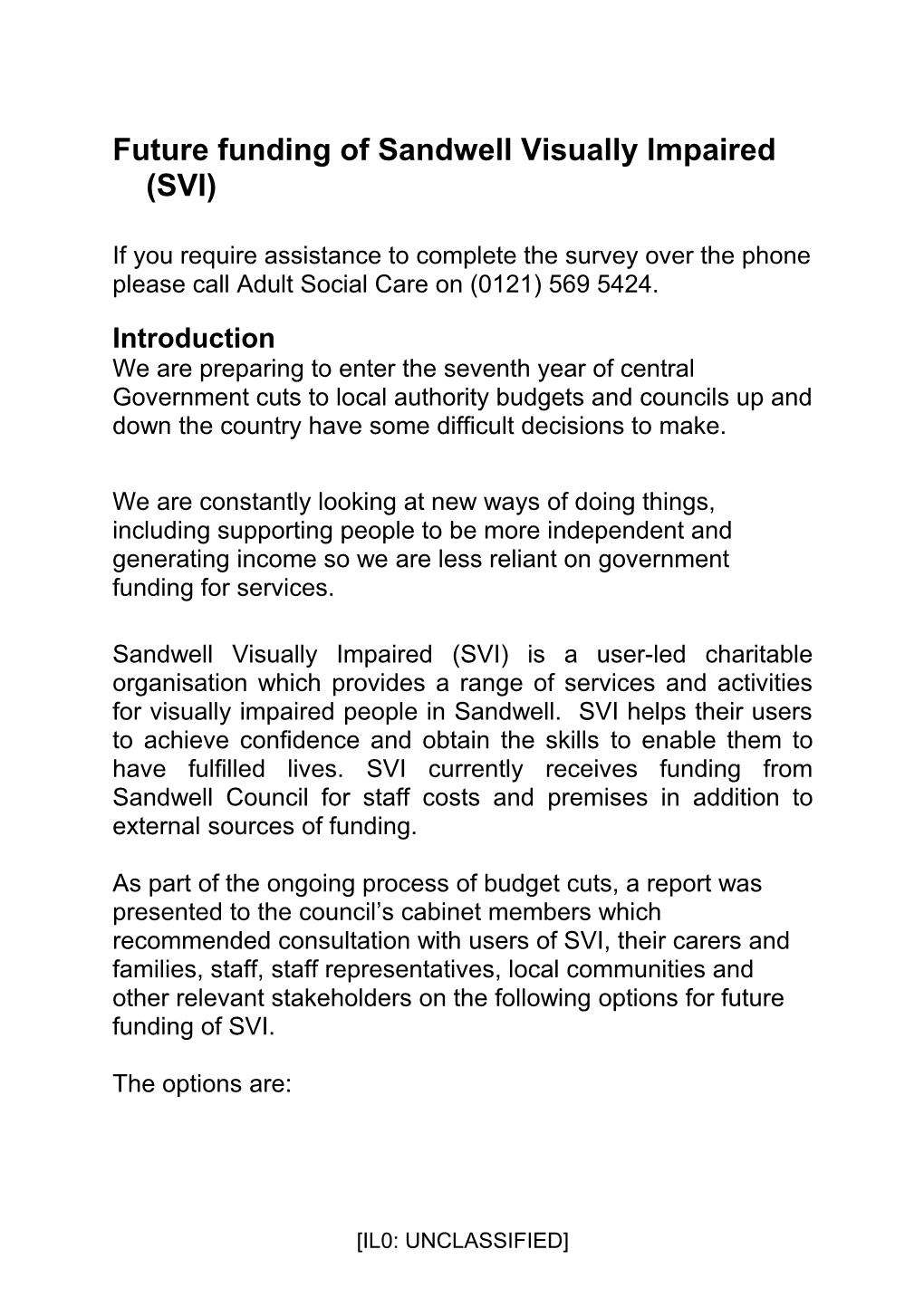 Future Funding of Sandwell Visually Impaired (SVI)