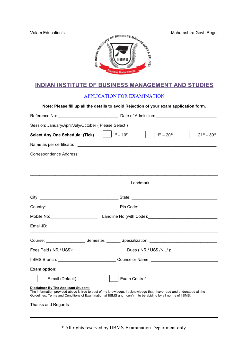 Exam Demand Form