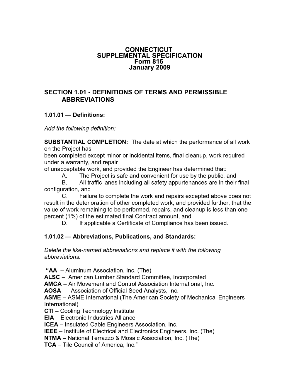 Section 1.01 - Definitions of Terms and Permissible Abbreviations