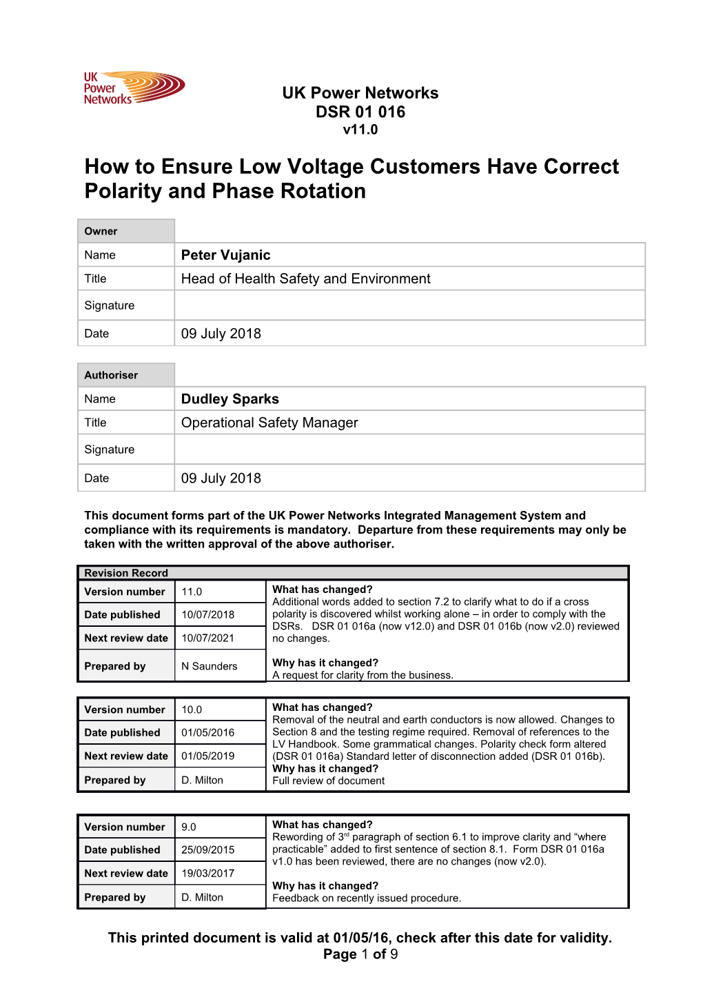 DSR 01 016 How to Ensure Low Voltage Customers Have Correct Polarity and Phase Rotation