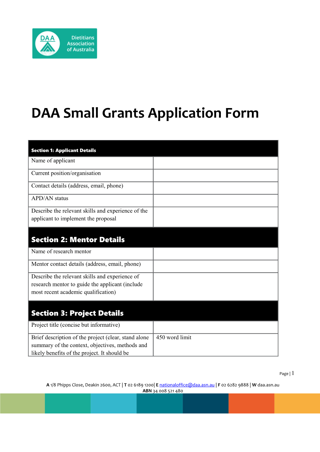 DAA Small Grants Application Form