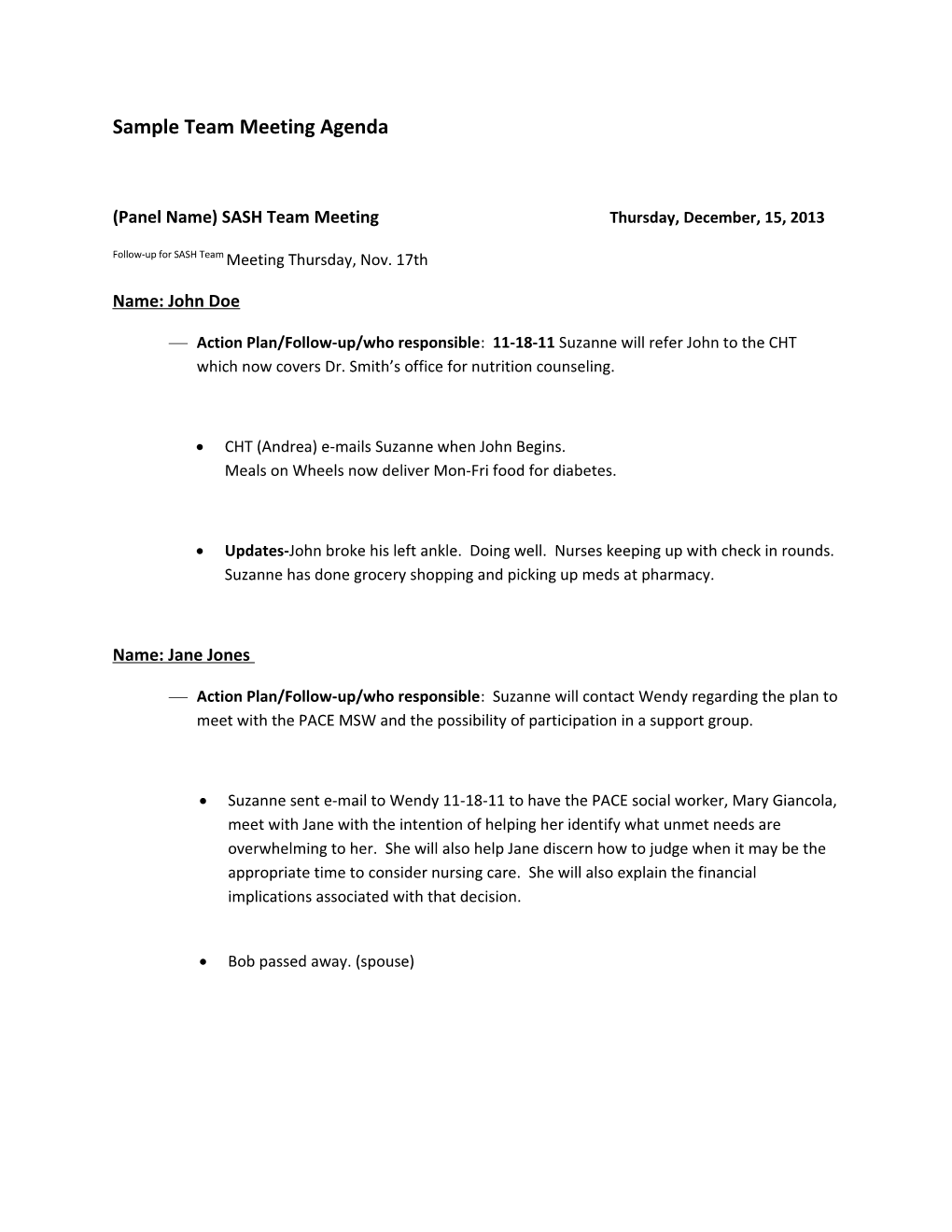 Sample Team Meeting Agenda