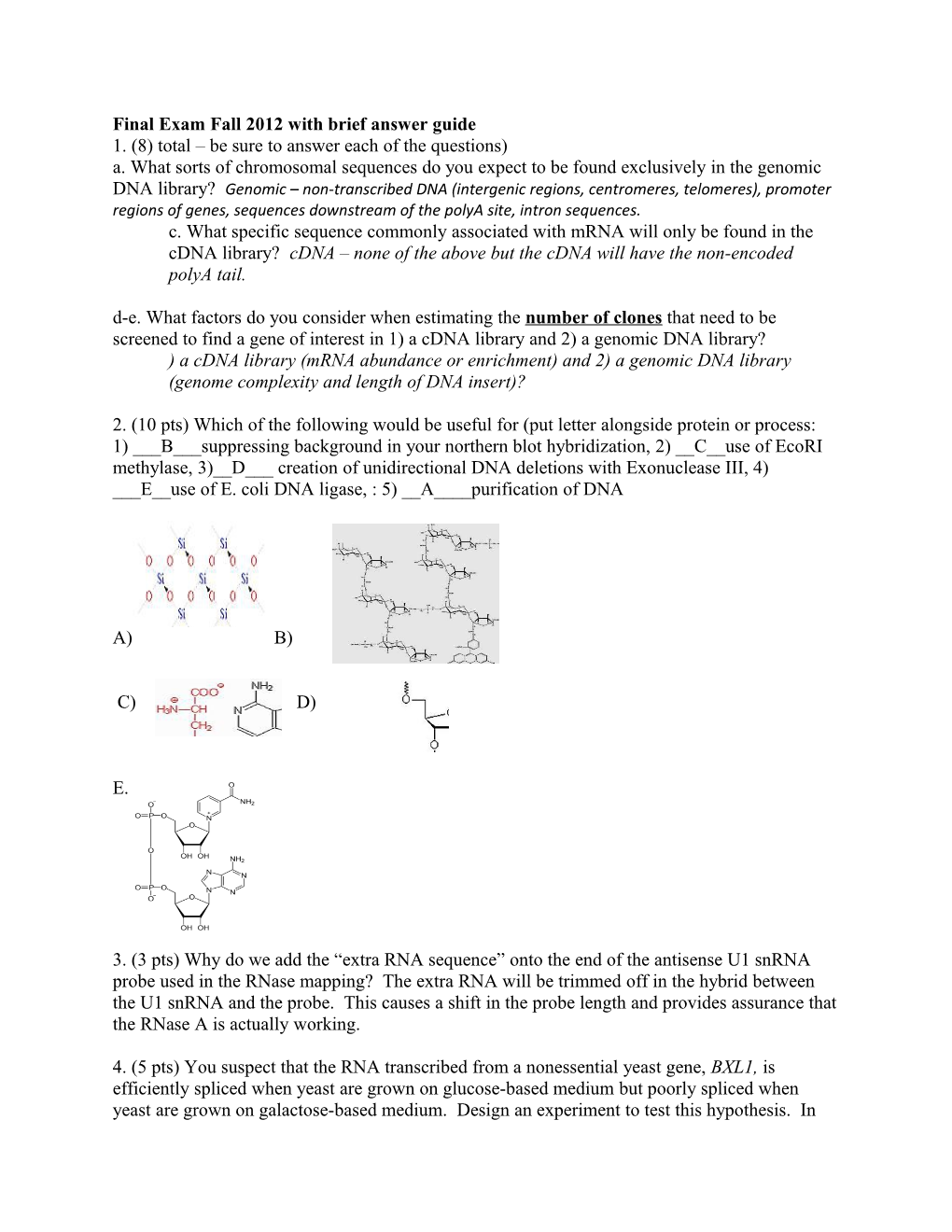 Final Exam Fall 2012 with Brief Answer Guide