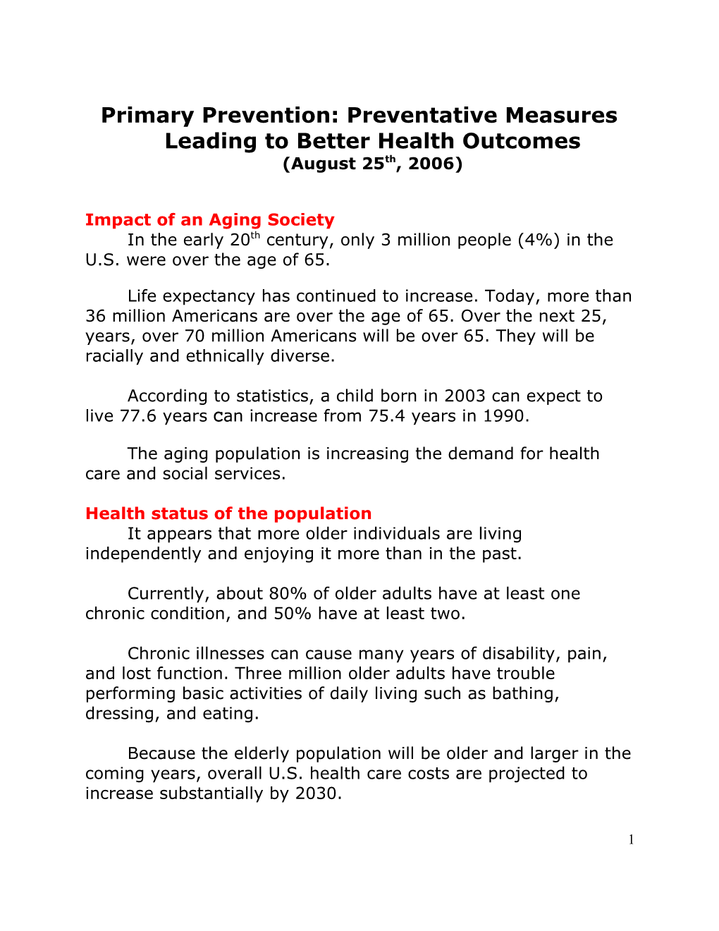 Impact of an Aging Society