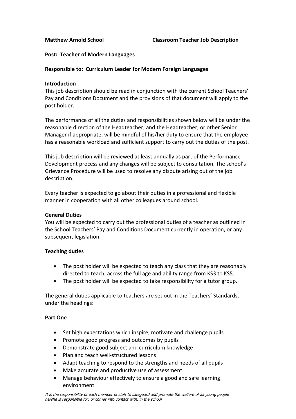 Matthew Arnold Schoolclassroom Teacher Job Description