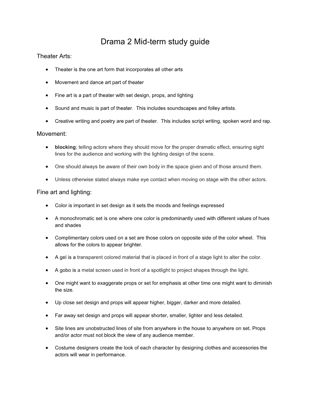 Drama 2 Mid-Term Study Guide