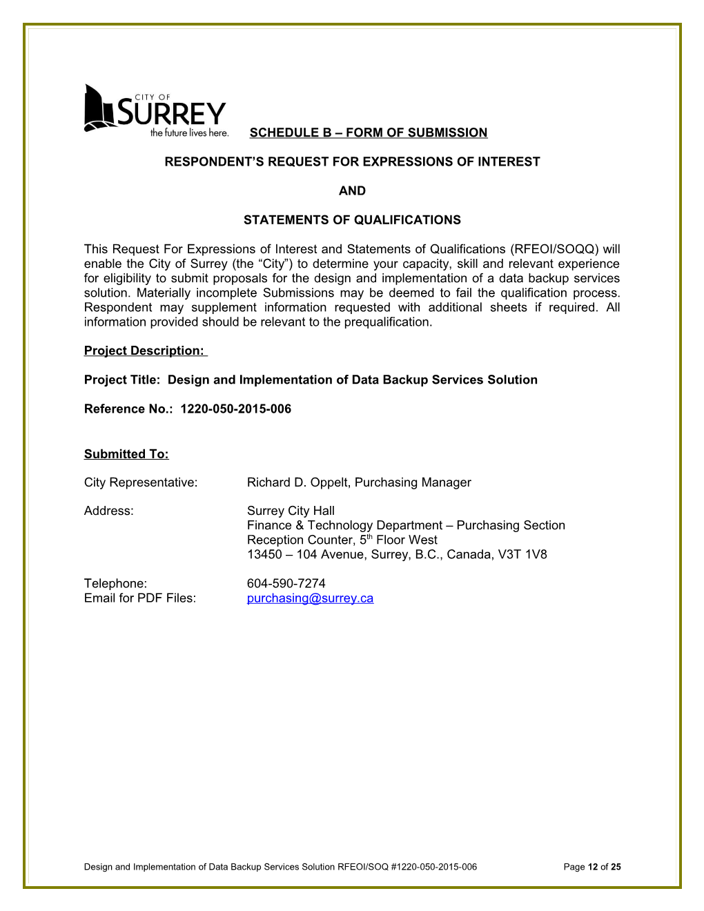 Request for Expressions of Interest & Statements of Qualifications
