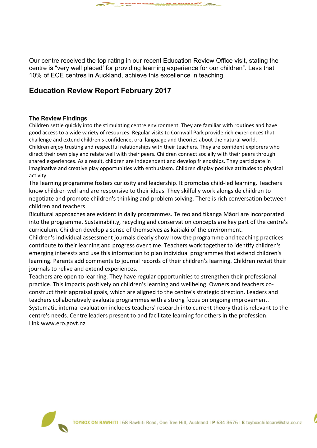 Education Review Report February 2017