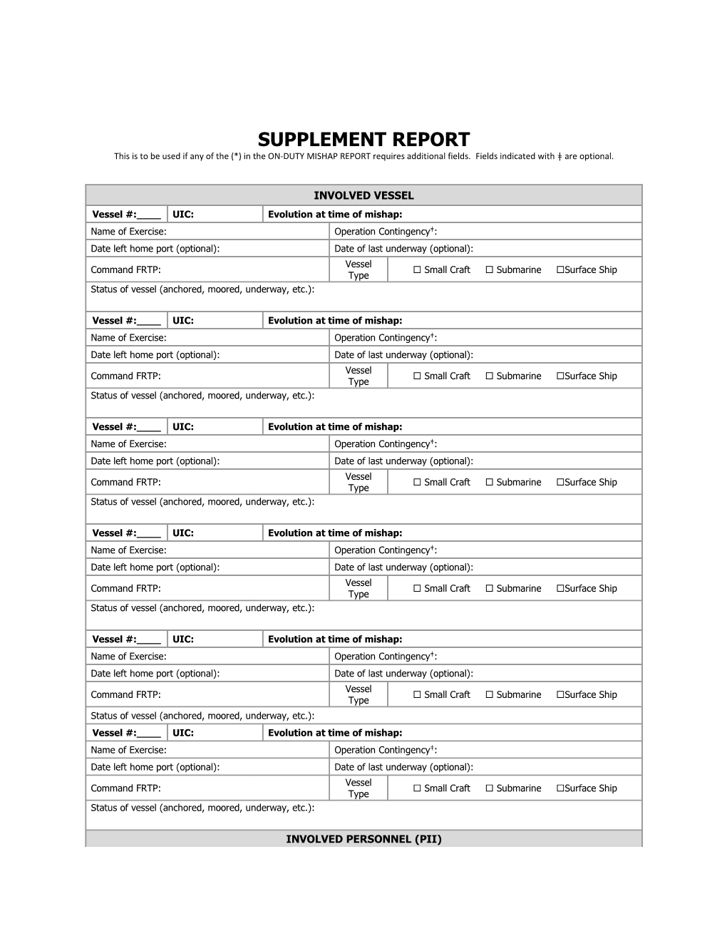 On-Duty Mishap Report Supplement
