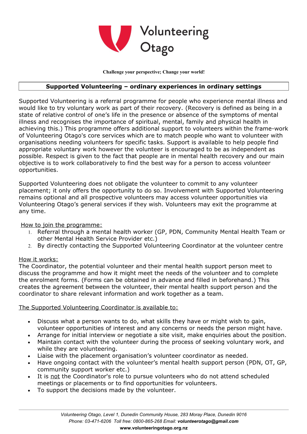 Supported Volunteering Ordinary Experiences in Ordinary Settings