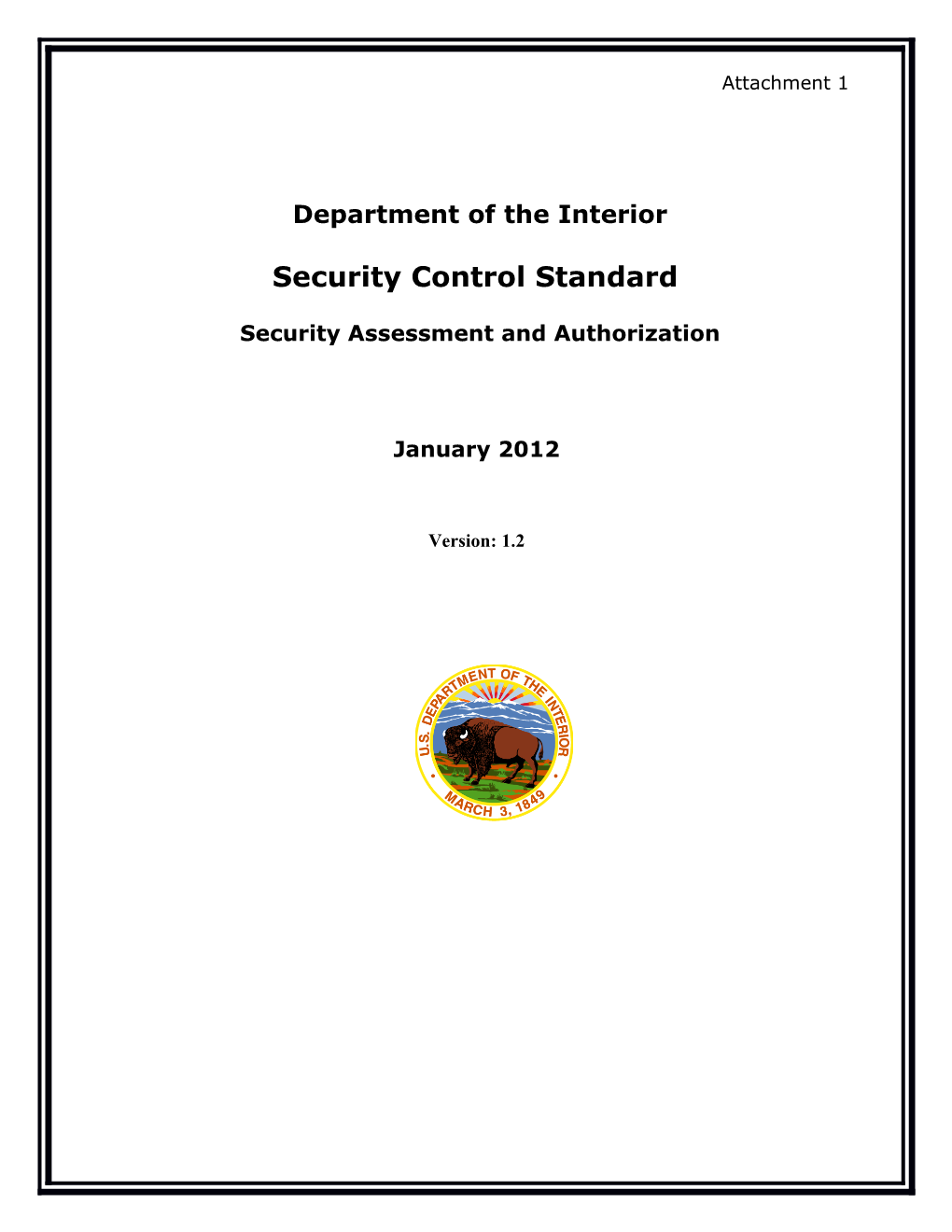 Department of the Interior Security Control Standard Security Assessment and Authorization