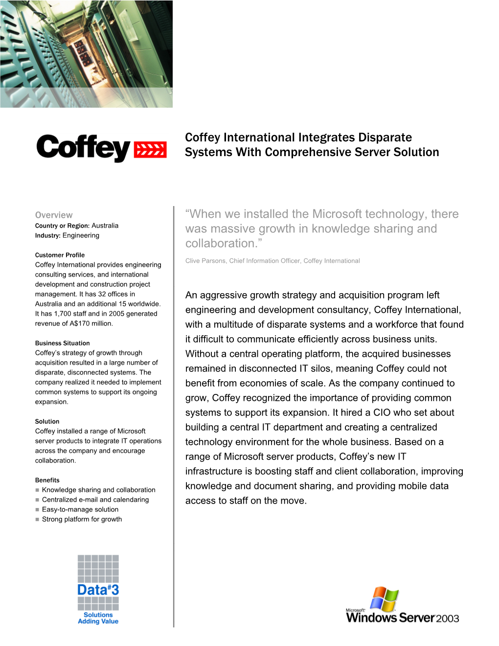 Coffey International Integrates Disparate Systems with Comprehensive Server Solution