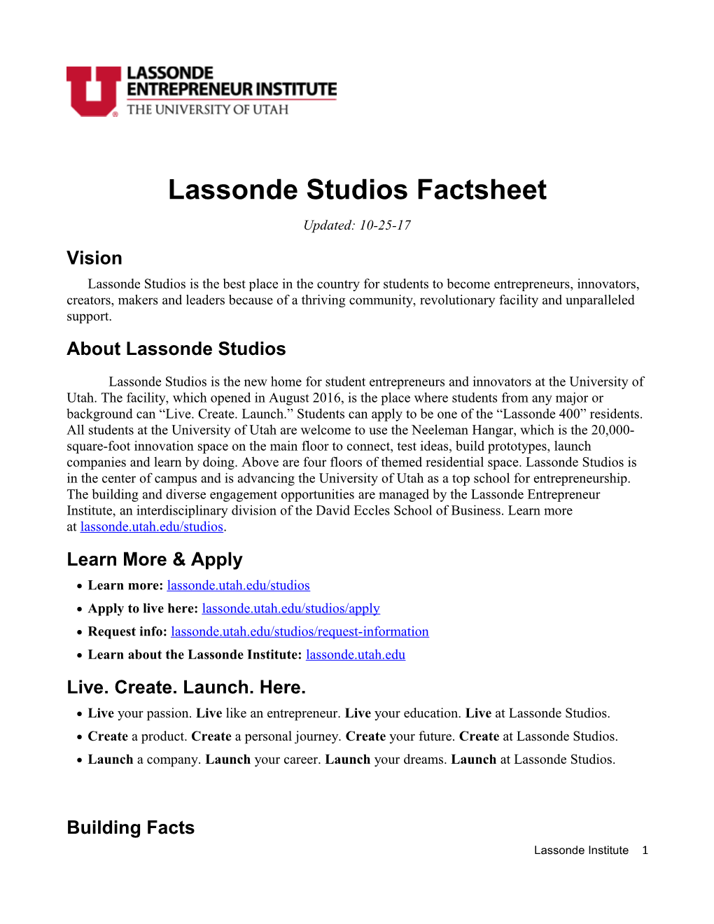 Lassonde Studios Factsheet