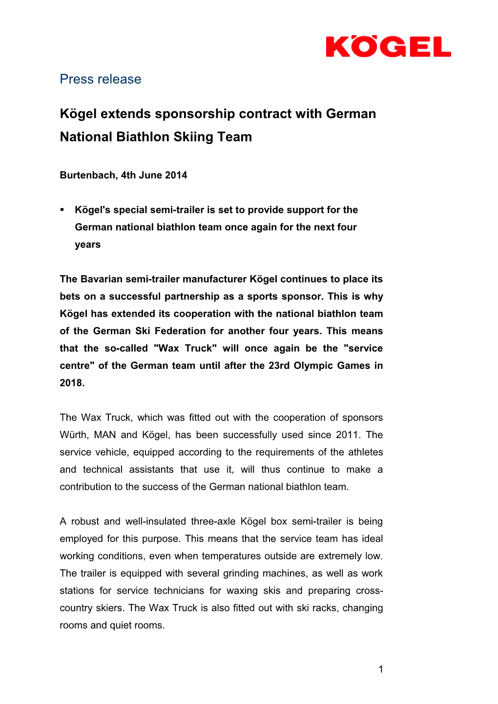 Kögel Extends Sponsorship Contract with German National Biathlon Skiing Team