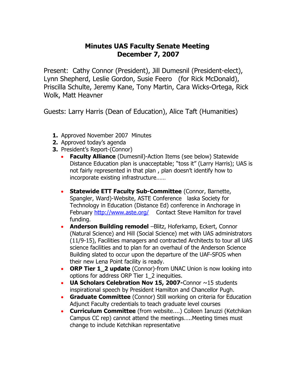 Agenda UAS Faculty Senate Meeting December 7